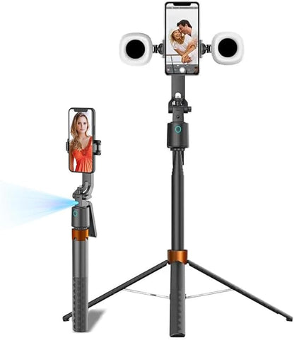 Auto Face Tracking Phone Holder,No App Required,360° Rotation Phone Camera Stand with Remote and Gesture Control, Smart Shooting Stand for Vlog/TIK Tok Live Streaming YouTube Video Record w/Fill Light