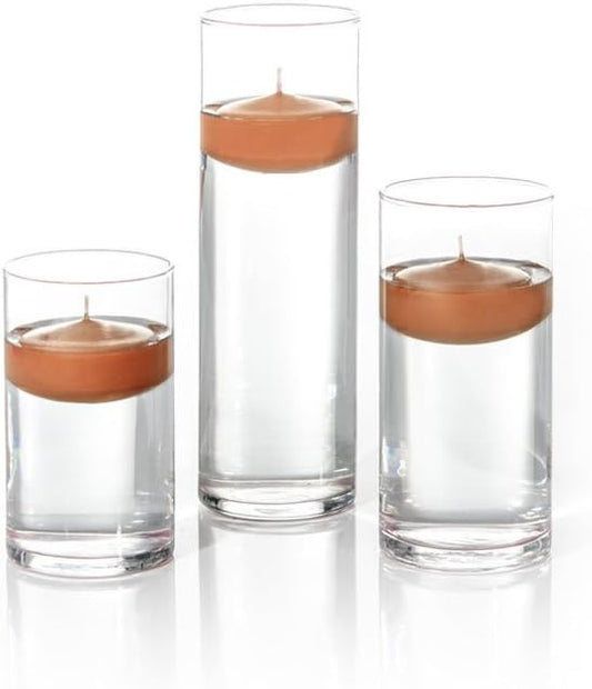 yummi Set of 18 Floating Candles and Cylinder Vases - Toffee