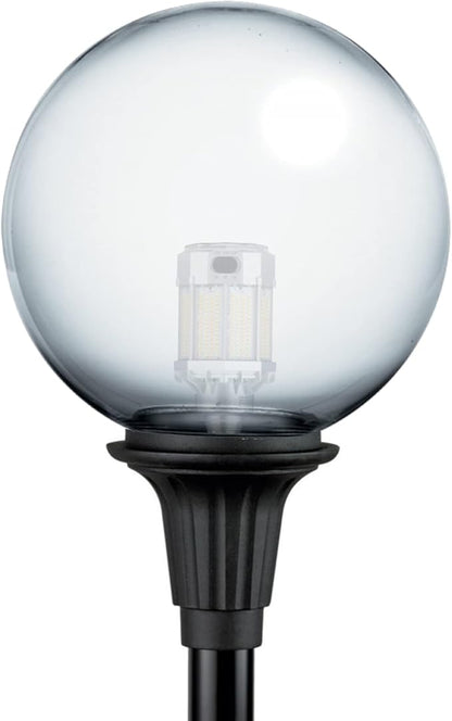 KASTLITE Premium Lamp Post Globe Combo Lighting Fixture | 16" Clear Lens with Black Aluminum Heavy Duty Fitter for 3" Diameter Posts (Post Not Included) | Comes with Adjustable LED Bulb