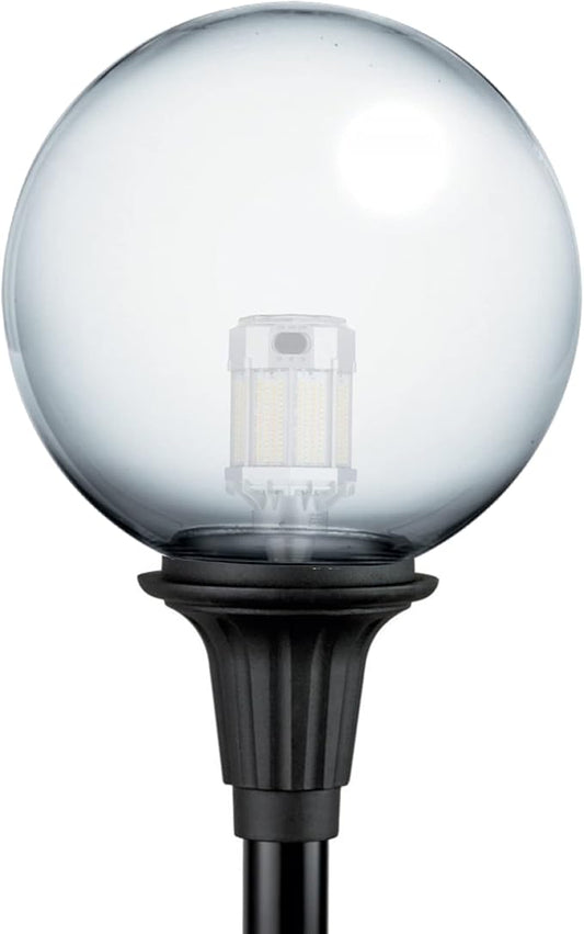 KASTLITE Premium Lamp Post Globe Combo Lighting Fixture | 16" Clear Lens with Black Aluminum Heavy Duty Fitter for 3" Diameter Posts (Post Not Included) | Comes with Adjustable LED Bulb