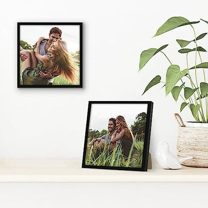 Americanflat 8x8 Picture Frame with Shatter-Resistant Glass - Set of 2 - Use as 6x6 Frame with Mat or Display 8x8 Photo Without Mat - Streamline Collection - Square Frames for Tabletop or Wall - Black