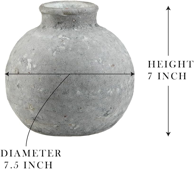 Serene Spaces Living Antique Ashen Ball Cement Vase, Grey Concrete Floral Vase, Home, Office Decor, Table Centerpiece for Vintage Wedding, Anniversary, Birthday, Holiday, 7.5" Diameter & 7" Tall