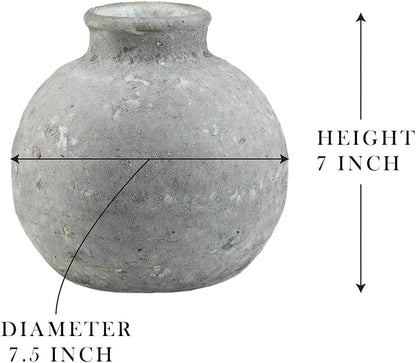Serene Spaces Living Antique Ashen Ball Cement Vase, Grey Concrete Floral Vase, Home, Office Decor, Table Centerpiece for Vintage Wedding, Anniversary, Birthday, Holiday, 7.5" Diameter & 7" Tall