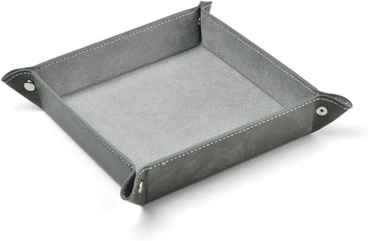 Oirlv Premium Leather Valet Tray for Men Jewelry Organizer, Desktop Storage,Key Wallets Cell Phones Catchall Tray Nightstand or Dresser Organizer Plate (Grey)
