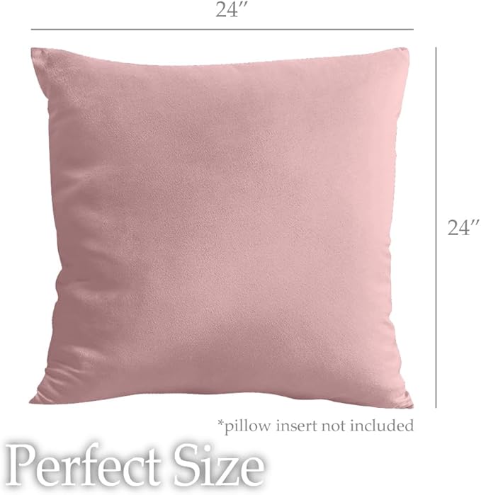 lalaLOOM Velvet Throw Pillow Covers, Set of 2, 24x24 Decorative Square Pillows Home Decor, Soft Accent Cases, Silky Machine Washable Pillowcases for Sofa, Couch, Bedroom, Living Room, Dusty Rose