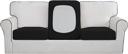 Easy-Going Stretch Individual Chair Couch Cushion Cover Sofa Cushion Furniture Protector Sofa slipcover Soft Flexibility with Elastic Bottom (3-Piece Sofa Cushion Cover, Black)