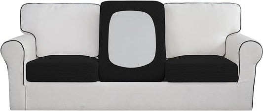 Easy-Going Stretch Individual Chair Couch Cushion Cover Sofa Cushion Furniture Protector Sofa slipcover Soft Flexibility with Elastic Bottom (3-Piece Sofa Cushion Cover, Black)