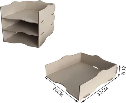 Desk Storage Compartments Stackable Letter Tray Wood for Storage Desk/Document/Paper, File Tray, A4 (Linen)