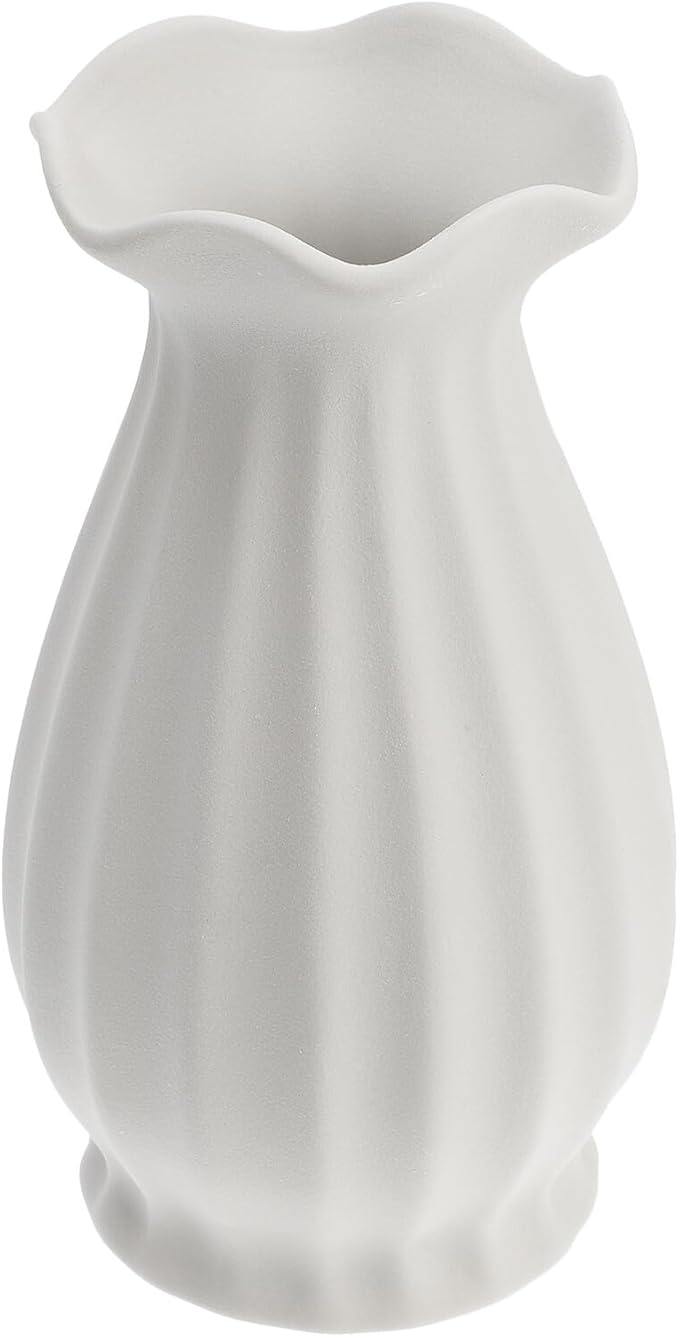 Ceramic Flower Vase White Matte Finish Modern Minimalist Decorative Container for Indoor Fresh Silk Flowers Home Office Tabletop Centerpiece