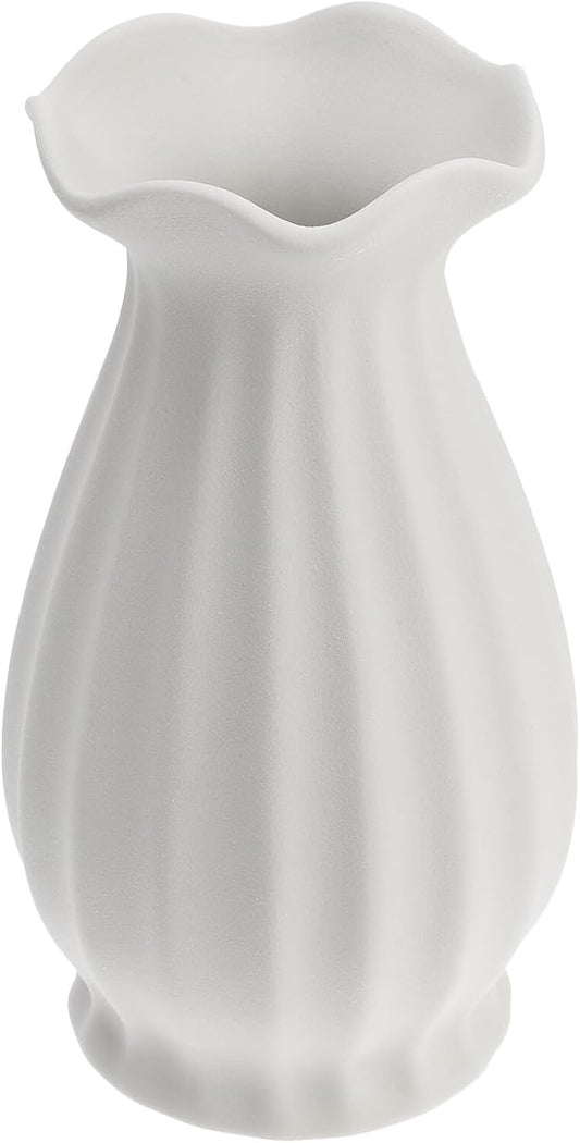Ceramic Flower Vase White Matte Finish Modern Minimalist Decorative Container for Indoor Fresh Silk Flowers Home Office Tabletop Centerpiece