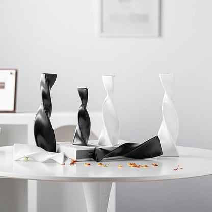Bud Vase Small Ceramic Bud Vase Single Flower Stem Vase for Modern Home Decor for Centerpieces Twist Minimalism Style Vase Home Decorative Floral Centerpiece for Wedding and Office (Black)