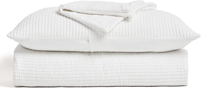 EVERGRACEHOME Cotton Gauze King Bedspread, Ultra Soft Prewashed Pick Stitch Matelassé Coverlet, Lightweight Textured Oversized King Quilt Bedding Set for All Season, with 2 Shams, Ivory White