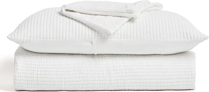 EVERGRACEHOME Cotton Gauze Full Queen Bedspread, Ultra Soft Prewashed Pick Stitch Matelassé Coverlet, Lightweight Textured Oversized Queen Quilt Bedding Set for All Season, with 2 Shams, Ivory White