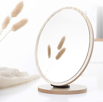 Aestivate Oval Compact Table Mirror - Wood Framed Desktop Mirror with 90 Degree Rotation for Makeup & Cosmetic