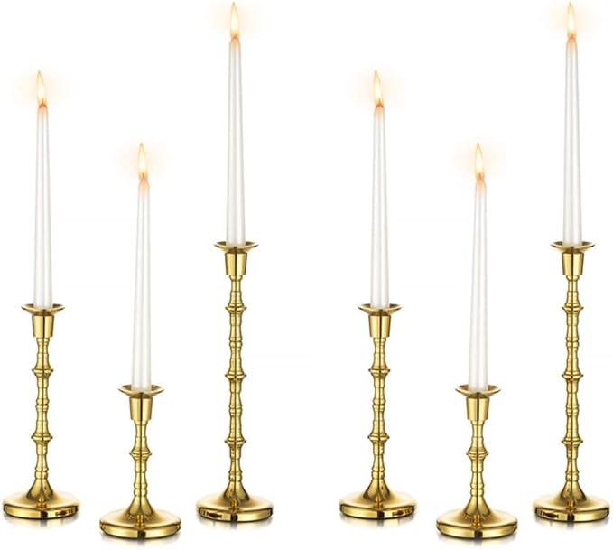 Brass Candlestick Holders Vintage: Tall Gold Taper Candle Holder Antique Candle Stick Holders for Christmas Wedding Centerpieve Living Room Mantle Home Decor Bridal Shower Set of 6