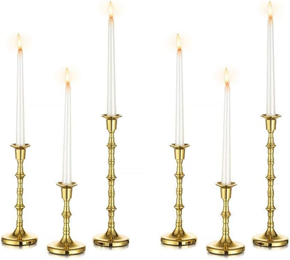 Brass Candlestick Holders Vintage: Tall Gold Taper Candle Holder Antique Candle Stick Holders for Christmas Wedding Centerpieve Living Room Mantle Home Decor Bridal Shower Set of 6