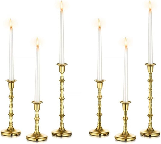 Brass Candlestick Holders Vintage: Tall Gold Taper Candle Holder Antique Candle Stick Holders for Christmas Wedding Centerpieve Living Room Mantle Home Decor Bridal Shower Set of 6
