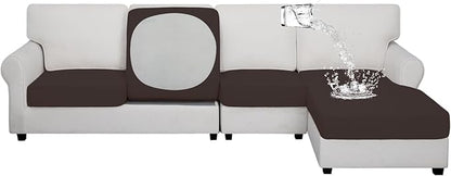 Easy-Going 100% Waterproof 4 Pieces Couch Cushion Covers for Sectional Sofa Left/Right L Shape Chaise Lounge Sofa Seat slipcover Anti-Slip Sofa Cover (3 Seater + 1 Chaise, Chocolate