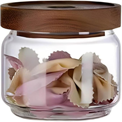 Viovian 10 OZ Glass Jar with Wooden Lid Clear Glass Coffee Storage Jars Airtight Kitchen Food Canister for Sugar Candy Cookie Spice Nuts Tea 300ML