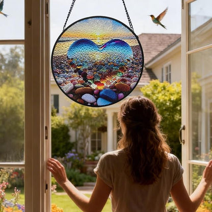 Stained Glass Window Hanging, Gifts Sun Catcher, Sun Catchers Indoor Window, Colorful Glass Panel,Suncatcher Room Decor,Gifts for Grandma Mom Wife,Aunt Birthday Gifts for Women 7.8in