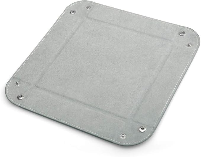 Oirlv Premium Leather Valet Tray for Men Jewelry Organizer, Desktop Storage,Key Wallets Cell Phones Catchall Tray Nightstand or Dresser Organizer Plate (Grey)