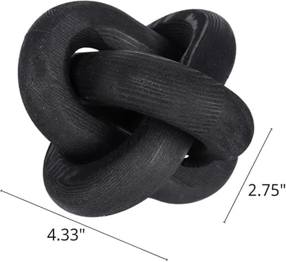 Wood Knot Chain Link Decor - 3 Link Boho Wooden Hand Carved Decorative Wooden Links Knots for Coffee Table Entryway Modern Farmhouse Shelf Decoration (Black)