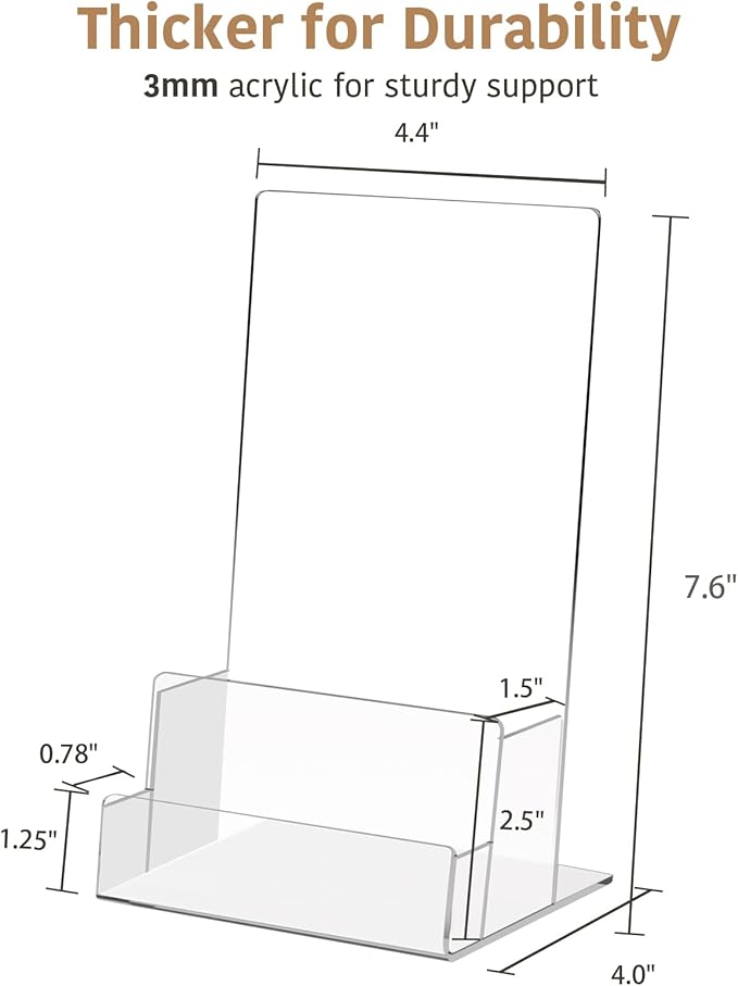 Acrylic Brochure Holder with Business Card Holder, 4"x 6", Clear Flyer Stands for Display, Ideal for Trade Show, Menu, Journals, Pamphlet, Magazine, Booklets, Literature,2-Pack