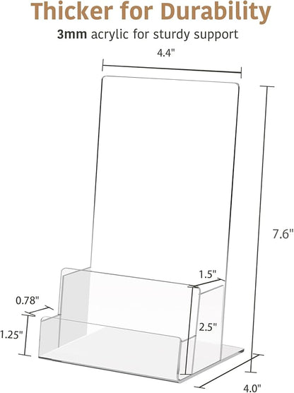Acrylic Brochure Holder with Business Card Holder, 4"x 6", Clear Flyer Stands for Display, Ideal for Trade Show, Menu, Journals, Pamphlet, Magazine, Booklets, Literature,2-Pack