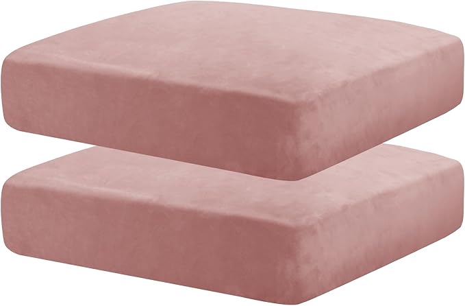 MAXIJIN Velvet Stretch Seat Cushion Covers Couch Cushion Cover for Individual Cushions Sofa Seat Cushion Slipcovers with Elastic Bottom (2 Piece Sofa Cushion Covers, Dusty Pink)
