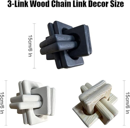 Wood Knot Chain Link Decor,6 in 3 Link Wood Knot Decor,Single or Double Links Hand Carved Decorative Links Knots Accents for Coffee Table,Bookshelf,Entryway Desk,Shelves (Double-Wood)