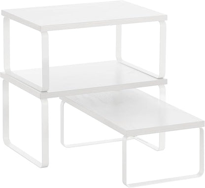 SONGMICS Cabinet Organizer Shelf, Set of 3 Kitchen Counter Shelves, Kitchen Storage, Spice Rack, Stackable, Expandable, Snow White and Matte White UKCS220W01