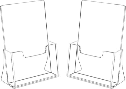 HIIMIEI Brochure Holder 8.5 x 5.5 inches, Acrylic Flyer Holder with 2 Pack, Plastic Stands for Displaying Magazines, Pamphlets, Literature, Brochures, Booklets, Menu
