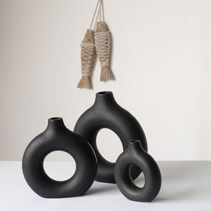 CEMABT Vases for Pampas Grass, 2pc Creative Vase Modern Home Decor,Handmade Vase Black Ceramic Dried Flowers Crafts Ornaments for Office Home Deco Decoration