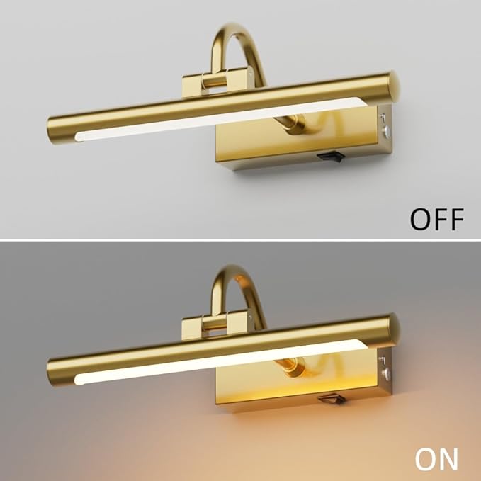 Aipsun 11.8" Brass Picture Lights for Wall Rechargeable,10000mAh Battery Operated Art Light for Paintings,3CCT Dimmable, Rotatable Gallery Light for Pictures Display