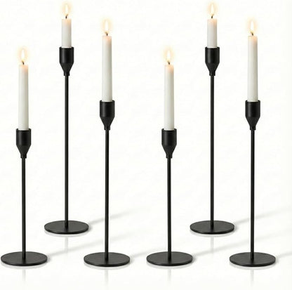 Solid Iron Taper Candle Holders Set of 6 - Modern Matte Black Candlesticks (9/11/13 Inch), Weighted & Rust-Proof Metal Candle Stand for Fireplace Table Centerpiece