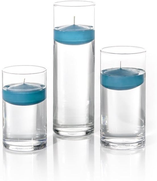 yummi Set of 18 Floating Candles and Cylinder Vases - Turquoise