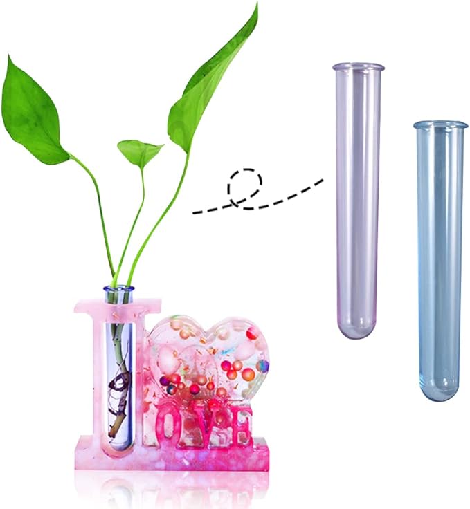 FineInno 9 Pcs Test Tubes, Plastic Plant Propagation Station Silicone Molds Transparent Tubes, Flowers Acrylic Test Tubes Round for Casting Mold