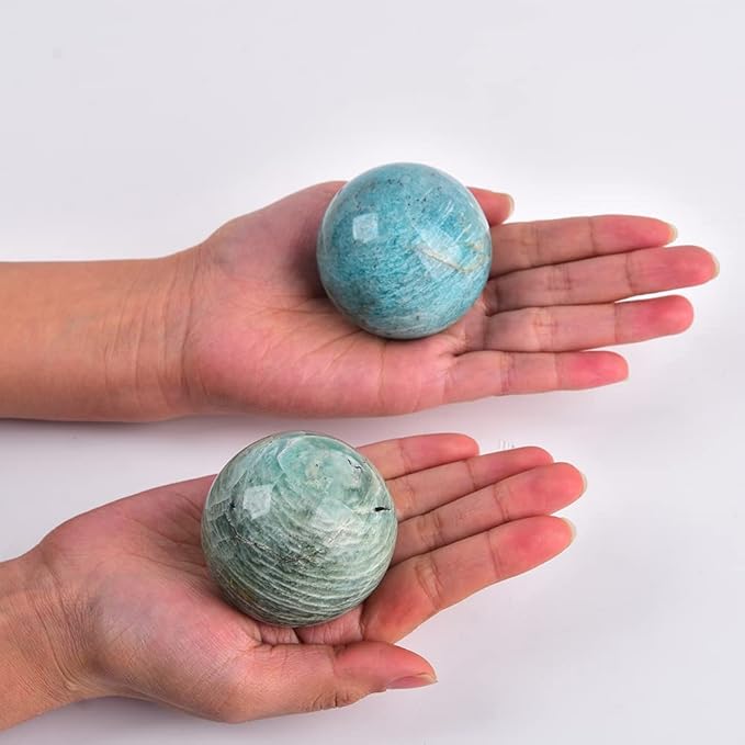 JIC Gem Natural Amazonite Crystal Ball with Wood Stand Gemstone Sphere,Polished Healing Energy Mineral Gemstone Balls for Reiki Chakra Decoration Fengshui (40-50mm)