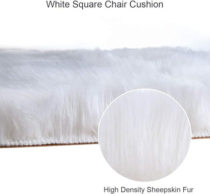Softlife White Faux Fur Sheepskin Chair Cover 6 PCs Seat Cushion Pad Super Soft Area Rugs for Living Bedroom Sofa Dorm (1.6ft x 1.6ft)
