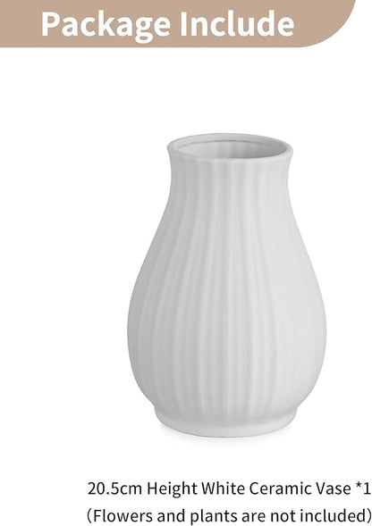 NUPTIO Ceramic Flower Vase for Bouquet: 8.07" Tall White Vases for Home Decor - Modern Decorative Table Centerpiece for Living Dining Room Kitchen Decor