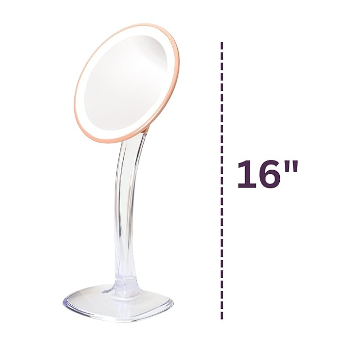 JERDON Lighted Tabletop Makeup Mirror - Makeup Mirror with 5X Magnification in Rose Gold Finish - 7.25-inch Round Vanity Mirror - Model JS725RL