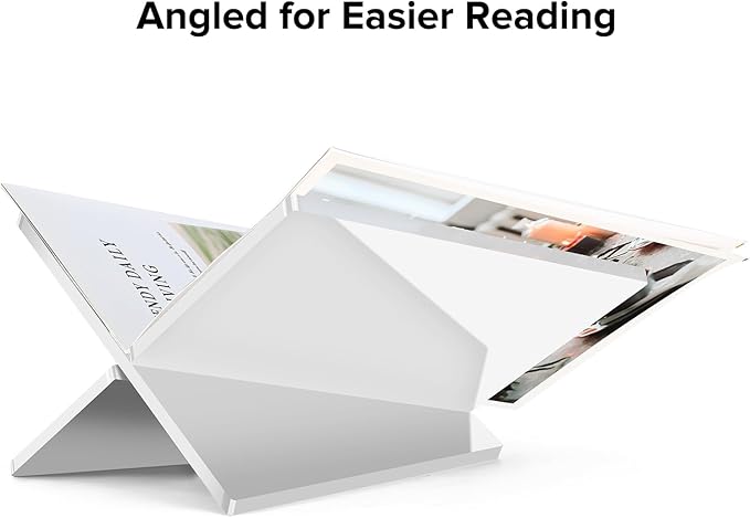 Acrylic Book Stand Large White Acrylic Book Holder, 12.5" x 9.5" x 5.7", Open Book Holder Stand for Display and Reading Cookbooks, Art Books, Bibles, Magazines - Home and Office (White, Large)