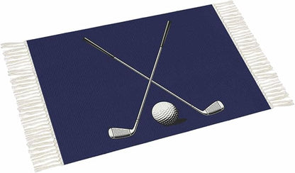 Navy Blue Runner Rug 3X5 Ft Bedroom Area Rug, Washable Woven Sports Golf Ball Throw Carpet with Tassel, Non-Shedding Modern Minimalist Art Dining Room Living Room Carpets