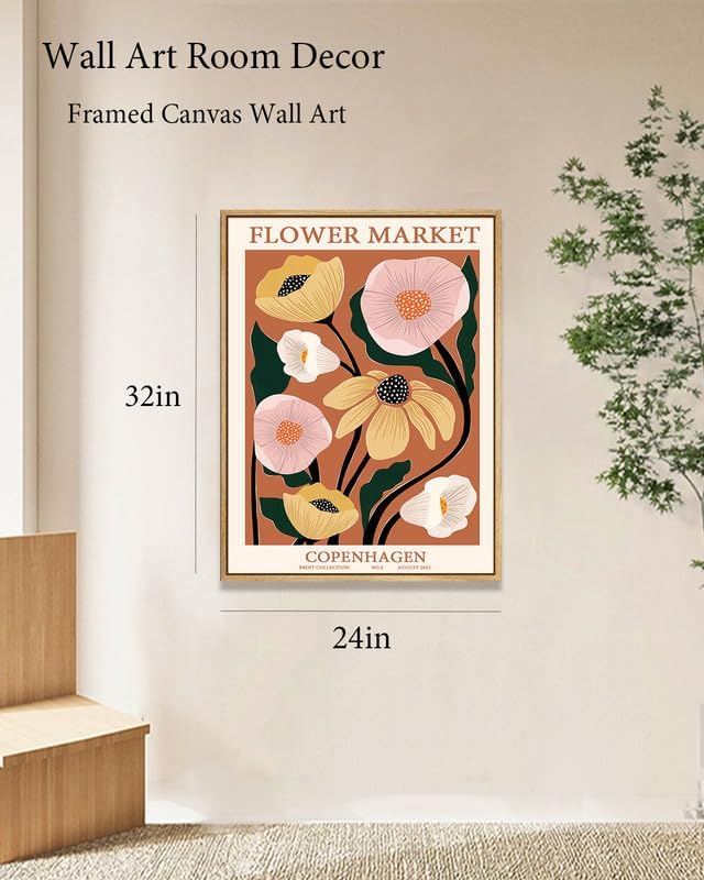 Zzuyi Botanical Decor Framed Wall Art, Vintage Floral Wall Art, Large Wall Decor for Living Room, Bed Room, Office - 24"x 32" Natural Framed