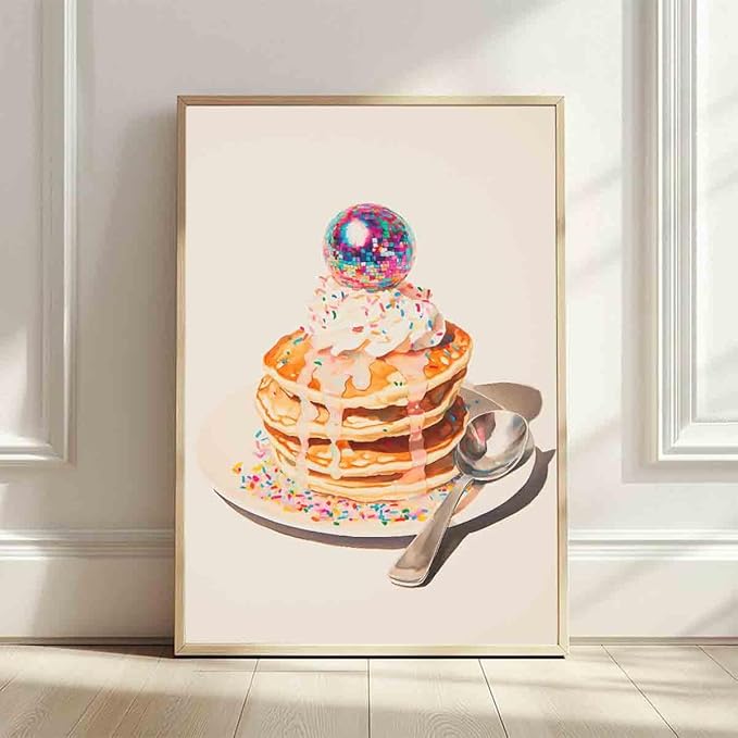Vlolvfe Dessert Cake Wall Art Sweet Breakfast Poster Food Poster Dessert Painting Food Aesthetic Wall Art Trendy Disco Ball Picture Pink Disco Kitchen And Bakery Room Decor 16x24inch No Frame