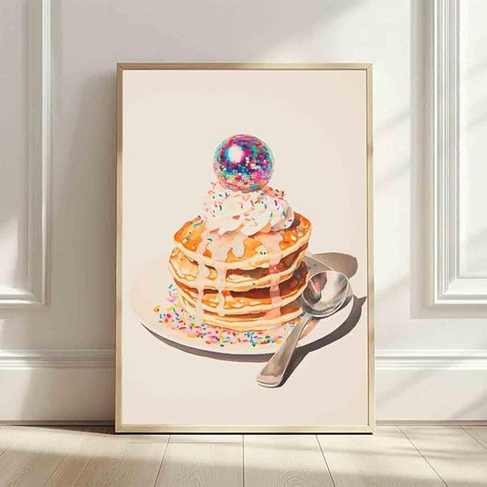 Vlolvfe Dessert Cake Wall Art Sweet Breakfast Poster Food Poster Dessert Painting Food Aesthetic Wall Art Trendy Disco Ball Picture Pink Disco Kitchen And Bakery Room Decor 16x24inch No Frame