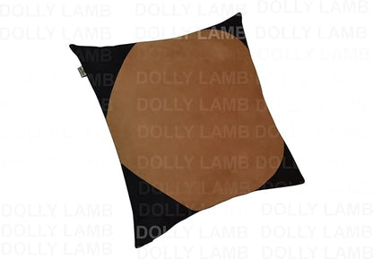 D DOLLY LAMB Lambskin Leather Pillow Cover - Sofa Cushion Case - Decorative Throw Covers for Living Room & Bedroom, 18x18 Inches - Black & Brown(01) Pack of 2