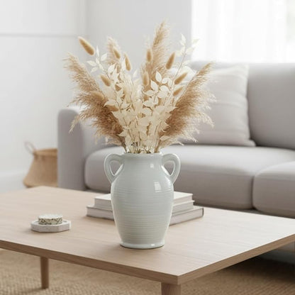 Sunddo Gray Ceramic Vase 8 Inch Modern Decorative Vase with 2 Handles, Neutral Gray Centerpiece for Table, Living Room, Bathroom Decoration, Mantel, Shelf Decor,