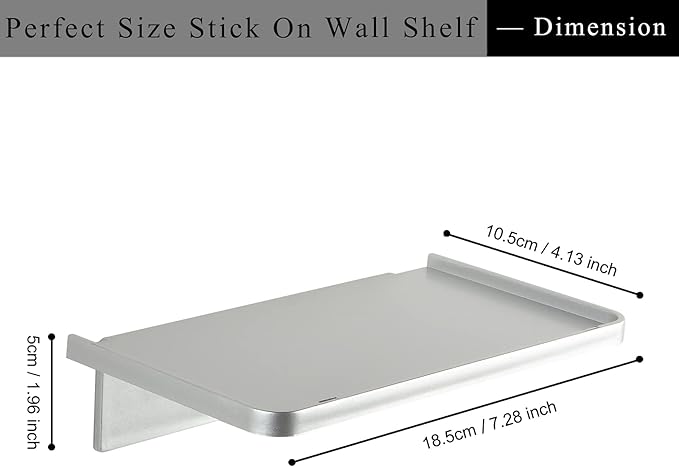 JDYOOMI Acrylic Floating Wall Shelves - Small Stick-on Wall Mounted Phone Shelf Holder Wipes Rack Smart Speaker Shelf for Bathroom,Kitchen,Toilet,Bedroom,Office - Sliver