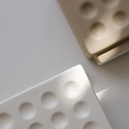 WENSHUO Abstract Square Face Pen Holder, Modern and Minimalistic Desk Accessories (Matte Crème)